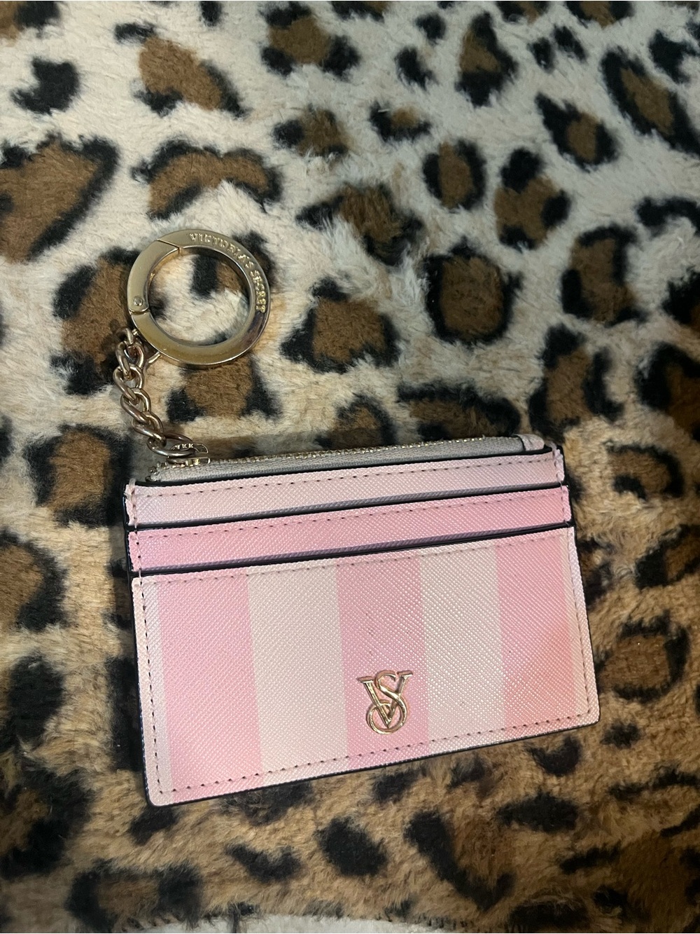 Victoria's Secret Pink Stripe Cardholder with Gold Keyring